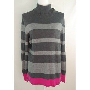 JC Penny Womens Sweater XL Cashmere Bland Gray Pink Turtleneck Long Sleeve JCP